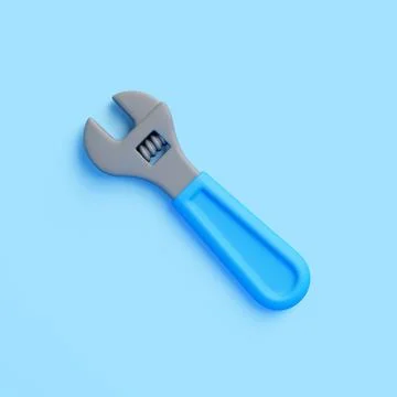 3D Adjustable Wrench with Blue Handle on Blue Background Stock Illustration