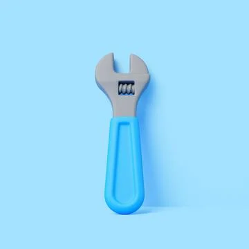 3D adjustable wrench with blue handle on blue background Stock Illustration