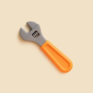 3D Adjustable Wrench with Orange Handle on Beige Background, Diagonal View Stock Illustration