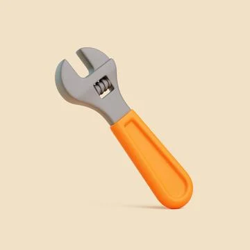 3D adjustable wrench with orange handle on beige background, minimal repair.. Stock Illustration