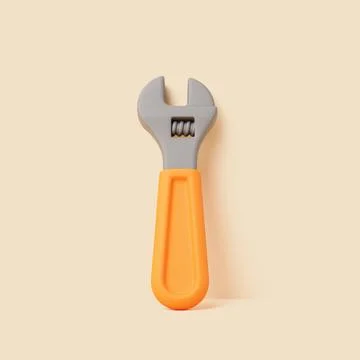 3D adjustable wrench with orange handle on beige background Illustration