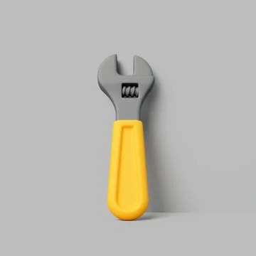 3D adjustable wrench with yellow handle on gray background Illustration