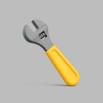 3D adjustable wrench with yellow handle isolated on gray background Illustration