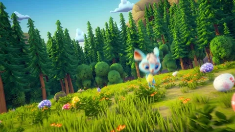 3d Adventure Of Easter Bunnies Hopping Across Green Field Видео 264049427