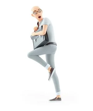 3d afraid senior man holding briefcase Illustrazione stock