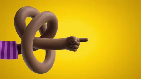 3d african character tangled hand appears, shows direction with pointing finger Stock Footage 136735989