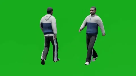 3D African man on green screen walking in alley with 2 different views Video stock 201736955
