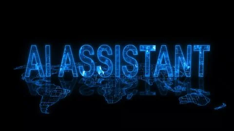 3d AI assistant text technology earth map glowing Stock Photos