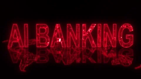 3d AI banking text technology earth map animation glowing red Stock Footage 260688144