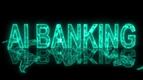 3d AI banking text technology earth map animation glowing cyan Stock Footage 260688172