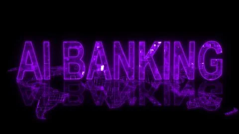 3d AI banking text technology earth map glowing purple Stock Illustration