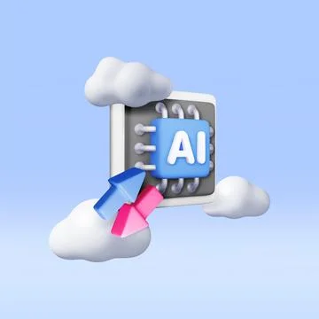3d AI Chip with arrows in clouds. Stock Illustration