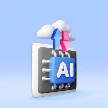 3d AI Chip with arrows in clouds. Stock Illustration