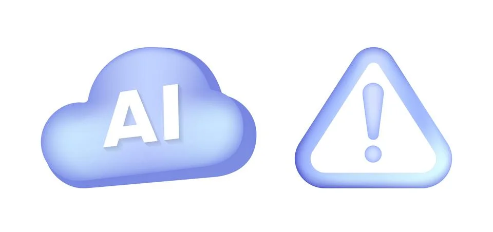 3d ai cloud and warning icon set vector illustration Stock Illustration