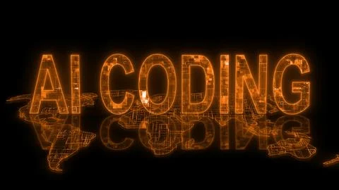 3d AI coding text technology earth map glowing orange Illustrazione stock