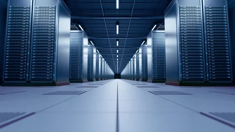 3D AI Data Center Infinite Walk Server Corridor Futuristic scene Loop Stock Footage 345856721