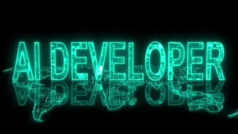 3d AI developer text technology earth map animation glowing cyan Video stock 260688691