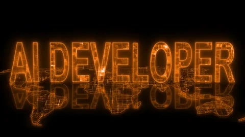 3d AI developer text technology earth map animation glowing orange Video stock 260688697