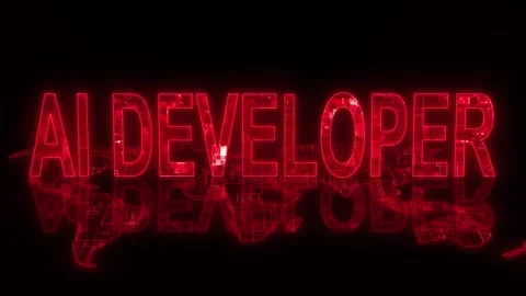 3d AI developer text technology earth map animation glowing red Stock Footage 260688732