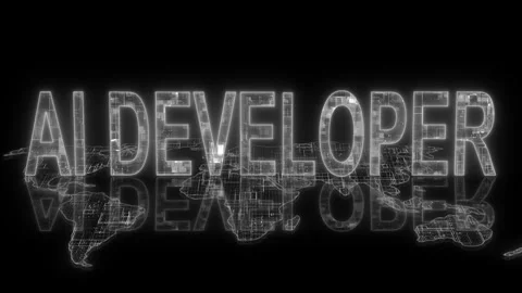 3d AI developer text technology earth map animation glowing white Video stock 260688736