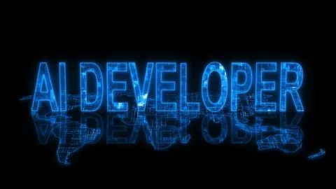 3d AI developer text technology earth map glowing Stock Photos