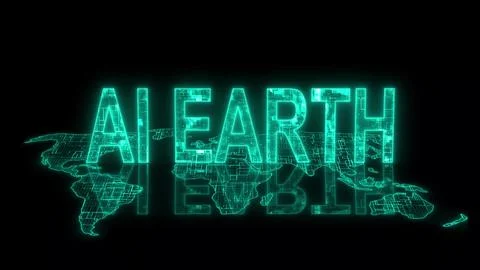 3d AI earth text technology earth map cyan glow Stock Photos