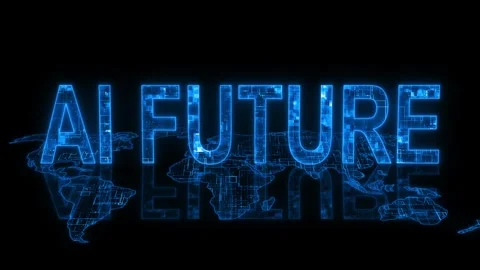 3d AI future text technology earth map animation blue glowing Stock Footage 260294842