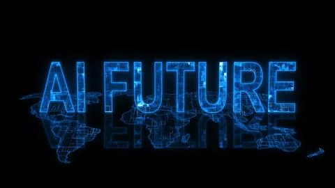 3d AI future text technology earth map blue glowing Foto stock