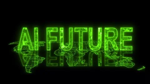 3d AI future text technology earth map green glowing Foto stock