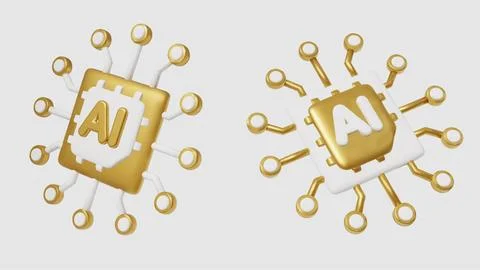 3D AI Icon Set: Essential collection of high-quality microchip illustrations for 스톡 일러스트