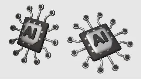 3D AI Icon Set: Essential collection of high-quality microchip illustrations for 스톡 일러스트