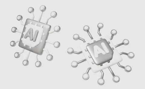 3D AI Icon Set: Essential collection of high-quality microchip illustrations for 스톡 일러스트