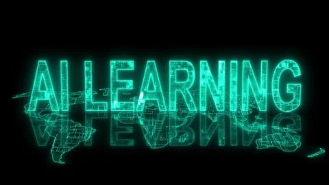 3d AI learning text technology earth map cyan glow Illustrazione stock