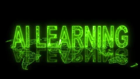 3d AI learning text technology earth map green glow Illustrazione stock