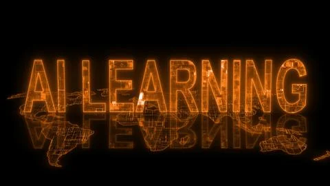 3d AI learning text technology earth map orange glow Stock Illustration
