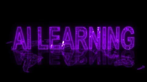 3d AI learning text technology earth map purple glow Stock Illustration