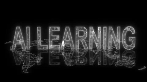 3d AI learning text technology earth map white glow イラスト素材