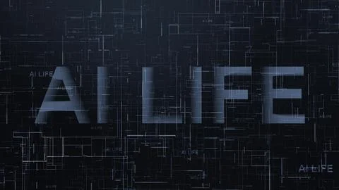 3d AI life text data line technology Stock Illustration