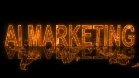 3d AI marketing text technology earth map orange glow Stock Illustration