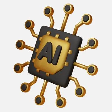 3D AI microchip symbolizes advanced machine learning, future technology, and Illustrazione stock