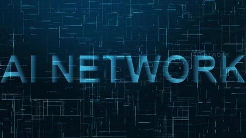 3d AI network text technology data line Stock Illustration