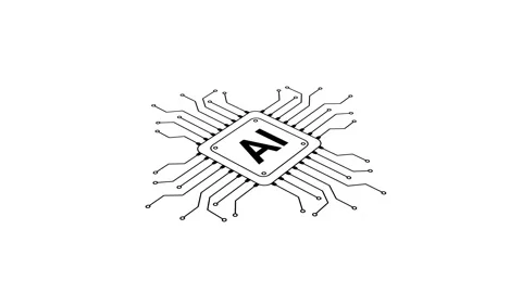 3D AI processor chip outline icon animation with smooth circuit lines. Stock Footage 318496769