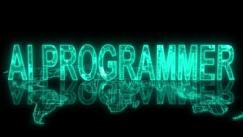 3d AI programmer text technology earth map animation cyan glow Stock Footage 260688949
