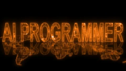 3d AI programmer text technology earth map animation orange glow Stock Footage 260688977