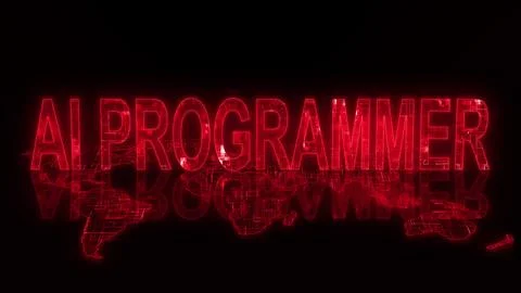 3d AI programmer text technology earth map red glow Stock Illustration