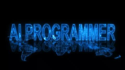 3d AI programmer text technology earth map glow Stock-Fotos