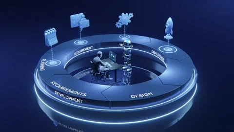 3D AI Robot and Human Collaborating on Software Development Cycle Planning Vídeos de archivo 333699661