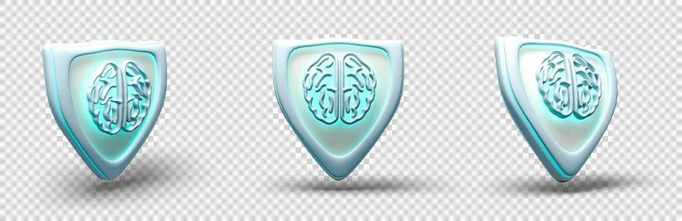 3D AI Shield Icon Stock Illustration