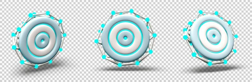 3D AI Target Icon Set with Neon Neural Network Stock Illustration