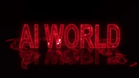 3d AI world text technology earth map red glow Stock Illustration